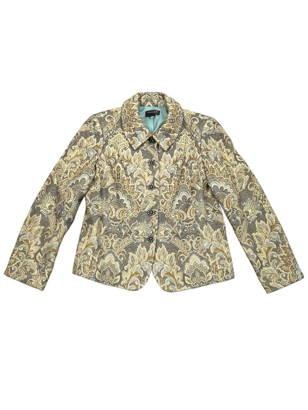 NWT Focus 2000 Teal and Gold Tapestry Blazer Brocade Jacket - 12